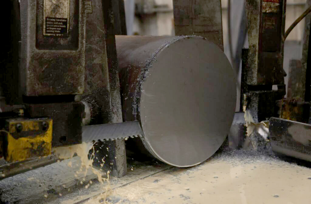 Close up of steel saw in action